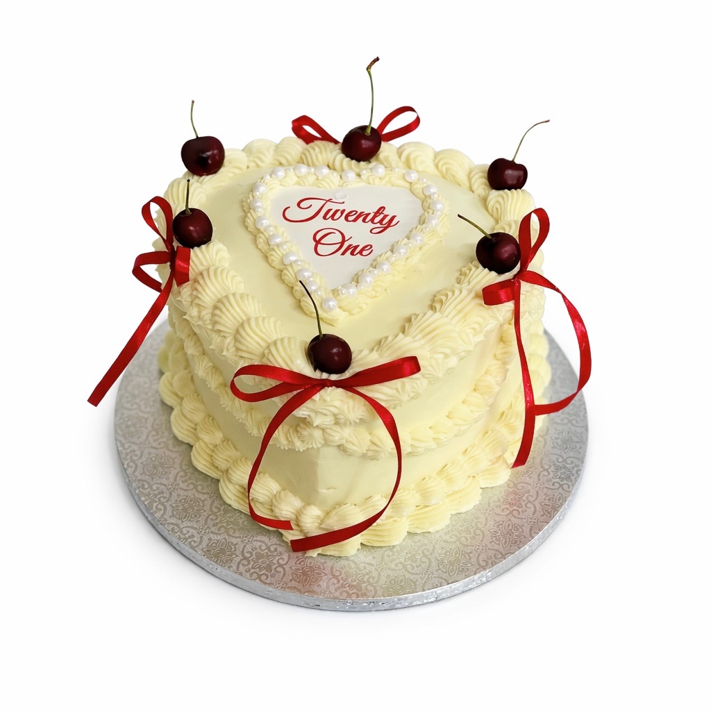 Cream Heart-Shaped Cake